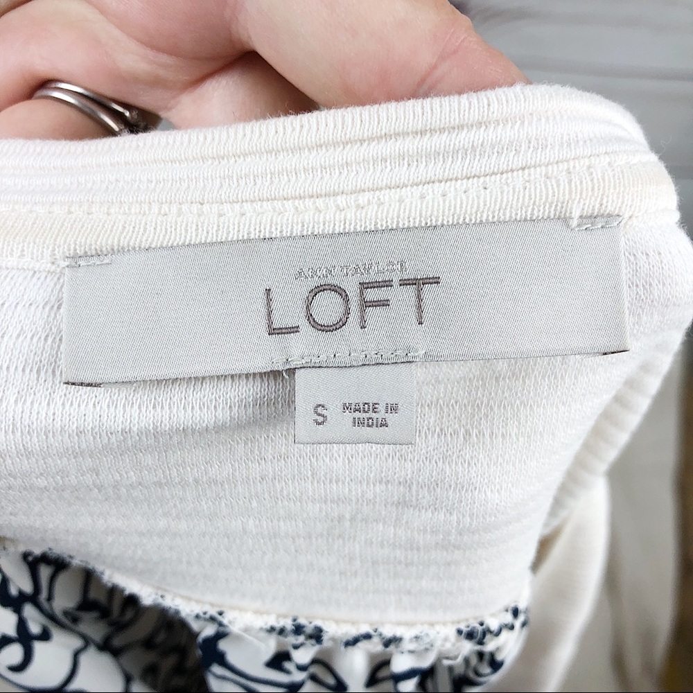 LOFT White Ribbed Flowy Pattern Back Pullover - Picture 9 of 9